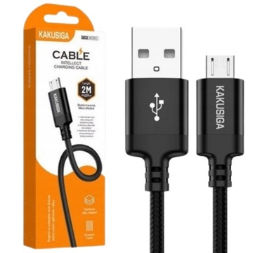 KABEL USB - Micro USB CZARNY 2m 2.4A OPLOT NYLONY ODPORNY DŁUGI PRZEWÓD
