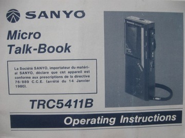 Dyktafon SANYO Mikro talk-book TRC5411B Instrukcja