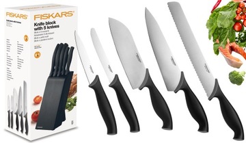 FISKARS Set Набор из 5 ножей в черной деревянной точилке