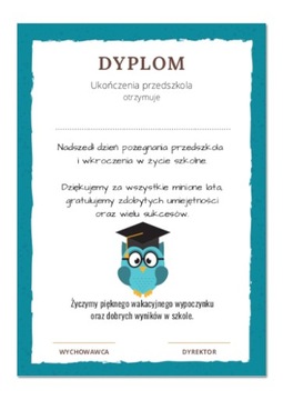 Dyplom A4 ukończenia przedszkola SOWA SOWY SÓWKI