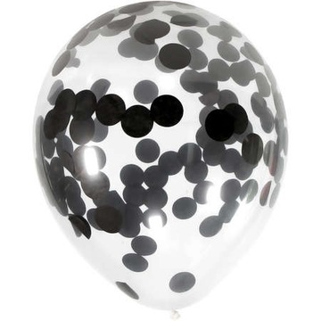 Balon przeźroczysty czarne duże konfetti 5szt.