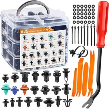 Универсальные пластиковые штифты и фиксаторы колесных арок в автомобиле.