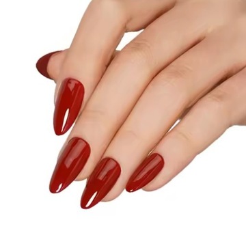 Paznokcie Sztuczne Tipsy Czerwone Głęboka Czerwień Migdałki Deep Red 24 Szt
