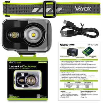 СВЕТОДИОДНАЯ ФАРА АККУМУЛЯТОРНАЯ ФАРА USB-C ЛЕГКАЯ ZOOM 800 лм PRO VAYOX