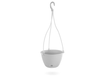 КРУГЛЫЙ ЦВЕТОЧНЫЙ ГОРШОК ИЗ РОТАНГА 3Л, ПОДВЕСНОЙ СПЛОФИ, БЕЛЫЙ С КРЮЧКОМ ДЛЯ БАЛКОНА-ТЕРРАСЫ