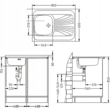 НАВЕСНАЯ СТАЛЬНАЯ МОЙКА 80Х60 БЕСПЛАТНАЯ АККУМУЛЯТОРНАЯ БАТАРЕЯ
