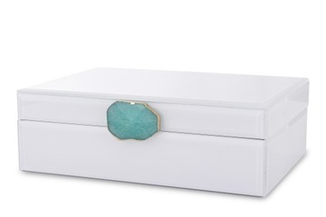 SZKLANA SZKATUŁKA BIAŁA NA BIŻUTERIĘ KASETKA GLAMOUR BŁĘKITNY AGAT
