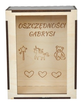 SKARONKA Z IMIENIEM SKARBONKA DREWNIANA GRAWER
