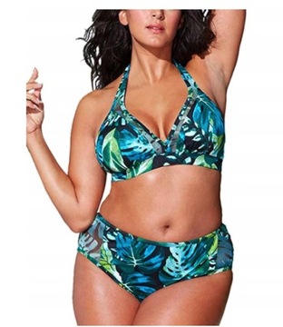 STRÓJ KĄPIELOWY WYSOKI STAN PLUS SIZE LIŚCIE 4XL
