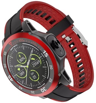 Smartwatch na pasku Rubicon RNCE85 Czarno czerwony +Słuchawki bezprzewodowe