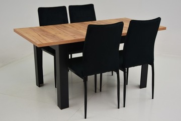 Раздвижной стол для ГОСТИНОЙ, столешница ДУБ КРАФТ и 4 стула с мягкой обивкой.