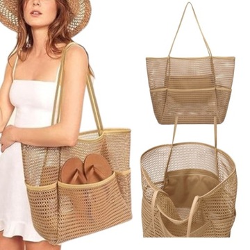 DUŻA TORBA PLAŻOWA PODRÓŻNA SIATECZKOWA MINIMALISTYCZNA