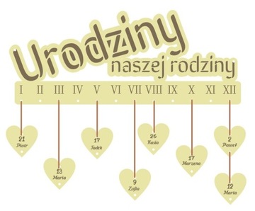Kalendarz drewniany URODZINY NASZEJ RODZINY grawer