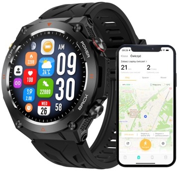 Smartwatch Męski Zegarek Czarny Zaawansowane Funkcje GPS Zdrowie Sport