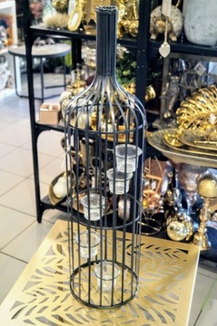 DEKORACJA LAMPION METALOWY BUTELKA GRAFIT 69CM