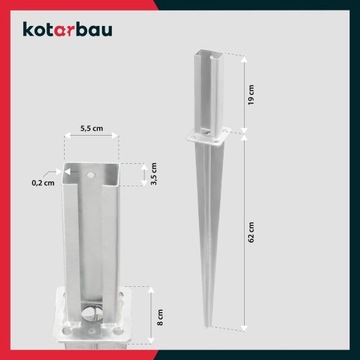 2szt PODSTAWA SŁUPA PANELOWEGO OGRODZENIOWEGO WBIJANA 60x40 mm STOPKA KOTWA
