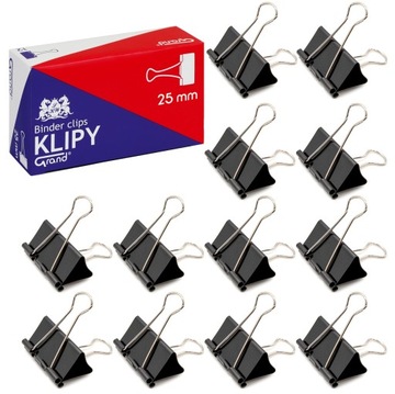 Klipy biurowe GRAND 25mm czarne 12szt M