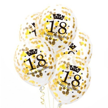 Balony na 18 URODZINY z konfetti złote 5 szt.