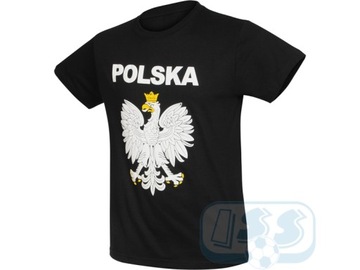 Polska! Czarna koszulka kibica reprezentacji Polski Biały Orzeł rozmiar XXL