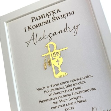PREZENT NA KOMUNIE PAMIĄTKA PIERWSZEJ KOMUNII ŚWIĘTEJ PERSONALIZOWANY RAMKA