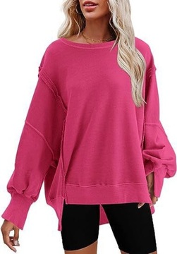 Bluza z okrągłym dekoltem i rozcięciami po bokach Bluza z długim rękawem