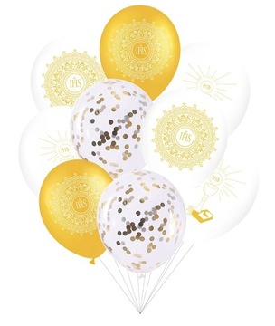 Zestaw balonów NA HEL PIERWSZA KOMUNIA ŚWIĘTA balony komunijne IHS 9 szt