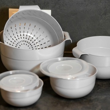 MISKA KUCHENNA Z POKRYWKĄ + DURSZLAK CEDZAK 7 EL.