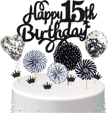 Dekoracja na tort 15. urodziny chłopca, topper na ciasto Happy 15th Birthda