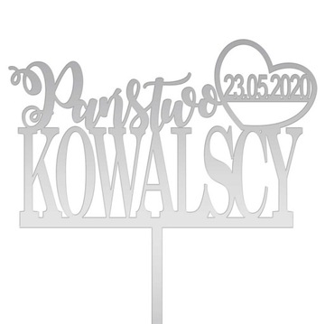 TOPPER NAPIS NA TORT PAŃSTWO NAZWISKO DATA SREBRNY