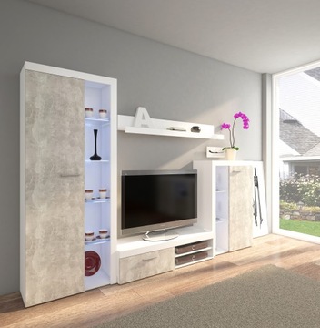 Meblościanka Do Salonu Beton London LRM4 Regały + Półka + Szafka RTV O-SOFA