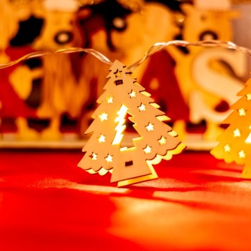 LAMPKI CHOINKI DREWNIANE LED OZDOBA ŚWIĄTECZNA NA BATERIE 120CM