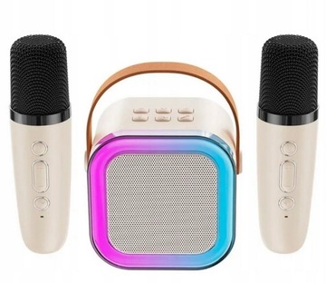 ZESTAW KARAOKE PRZENOŚNY GŁOŚNIK +2 MIKROFONY ŚWIECĄCY EFEKTY DŹWIĘKOWE USB