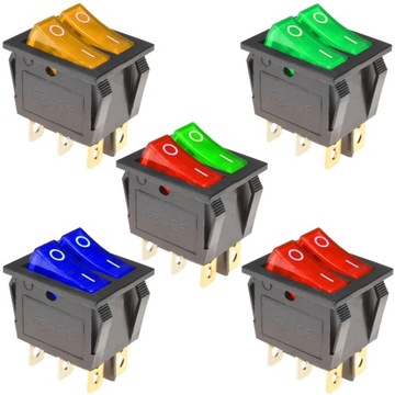 Двойной кулисный переключатель KCD6 12В желтый