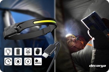 LATARKA CZOŁOWA CZOŁÓWKA LED GŁOWĘ AKUMULATOR USB CZUJNIK WŁĄCZANIE NA RUCH