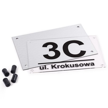 TABLICZKA Z NUMEREM DOMU | ADRESOWA | PLEKSA i ALUMINIUM + DYSTANSE i KOŁKI