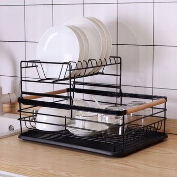 STYLOWA SUSZARKA DO NACZYŃ OCIEKACZ Z TACKĄ DWUPOZIOMOWA LOFTOWA METALOWA