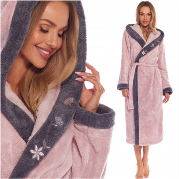 Długi CIEPŁY SZLAFROK DAMSKI SOFT L&L 19145 różowy XXL
