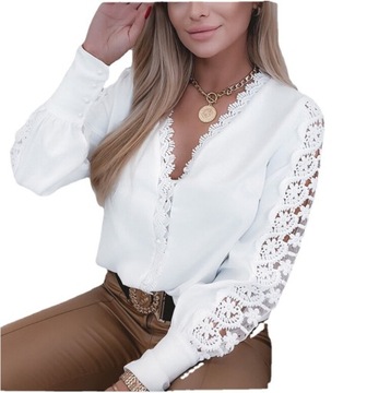 Elegancka bluzka damska koszula ozdobne rękawy