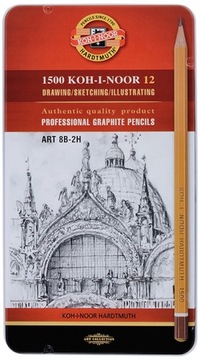 Profesjonalne OŁÓWKI Zestaw w ETUI Art 8B-2H Koh-I-Noor IDEALNE DO SZKICU