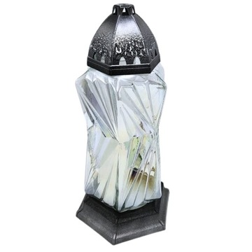 Znicz na Grób Duży Lampion Ozdobny Kryształ Srebrny 38cm