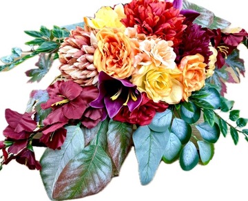 JESIENNY KOMPLET Wiązanka + BUKIET Stroik Sztuczne KWIATY na Cmentarz Grób