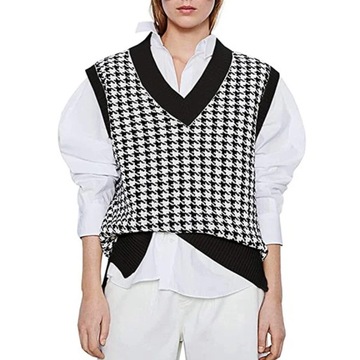 Sleeveless Geometric Houndstooth Sweater Vest Wome