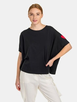 Modna Koszulka Damska T-shirt Bawełniany Krótki Rękaw Luźny Oversize Czarny