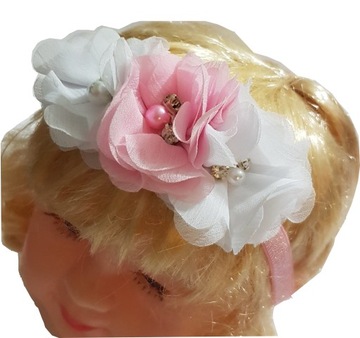 OPASKA BROKATOWA KWIATY RÓŻOWA 40cm-46cm CHRZEST