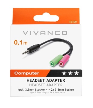 Адаптер/кабель COMBO Jack 3,5 мм, стерео, 4 контакта — 2 гнезда Jack 3,5 мм