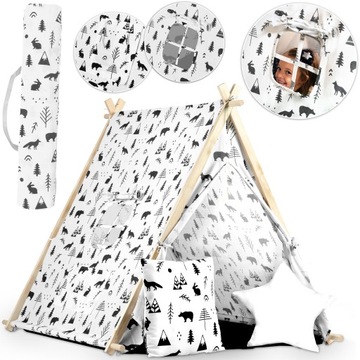 TIPI namiot wigwam dla dzieci Domek Poduszki + lampka LED RicoKids