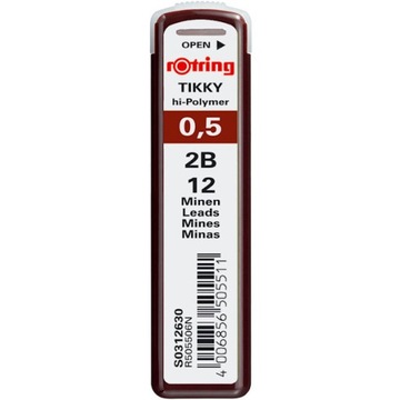 ZESTAW RYSIKÓW GRAFITÓW 2B ROTRING zestaw 0.5mm fiolka 12 pręcików MIĘKKIE