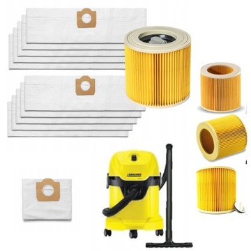 ZESTAW XXL WORKÓW DO ODKURZACZA + FILTR POWIETRZA KARCHER WD3 | syntetyczne