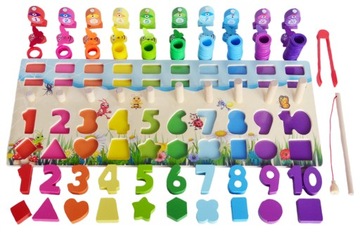 DREWNIANE RYBKI CYFRY SORTER LICZYDŁO MONTESSORI UKŁADANKA EDUKACYJNA