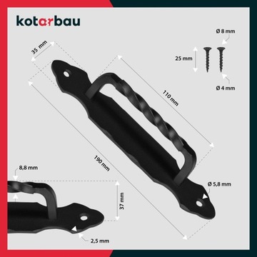 РУЧКА-КОЛЬЦО ДВЕРНОЕ КОВАННАЯ ДЕКОРАТИВНАЯ РУЧКА ДВЕРНАЯ, ЧЕРНАЯ 19 СМ 2 ШТ.